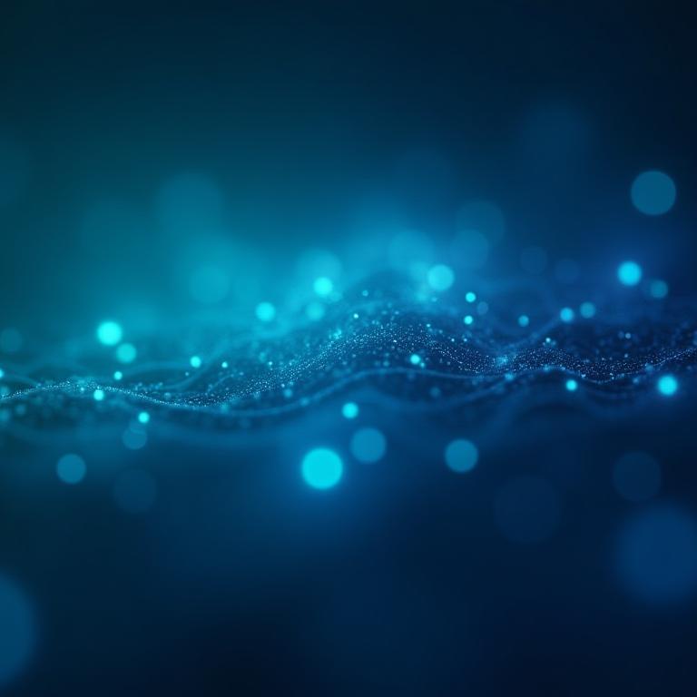 流れるようなデータとAIチップの抽象的なビジュアル